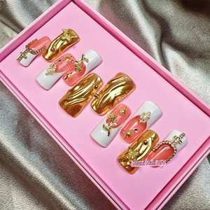 Bán Buôn 10Pcs Hand Painted Gel Báo Chí Móng Tay Đẹp Sang Trọng Handmade Acrylic Móng Tay Báo Chí Trên Chất Lượng Cao - Product Image 5