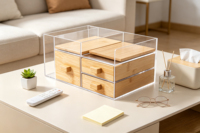 Organisateur de bureau en acrylique et bambou avec tiroirs de rangement, boîte de rangement multi-compartiments, organisateur multifonctionnel pour cosmétiques, papeterie