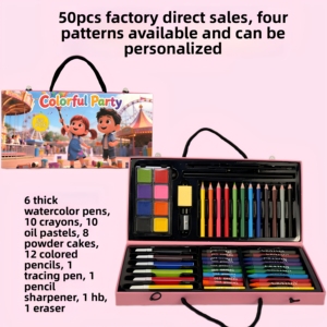 Ensemble <span class=keywords><strong>de</strong></span> peinture, <span class=keywords><strong>dessin</strong></span> et écriture pour enfants, 50 pièces, papier et crayons en bois, stylos à aquarelle, fournitures artistiques complètes, cadeau parfait - Product Image 1
