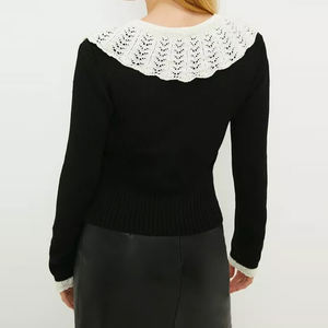 Pull <span class=keywords><strong>breton</strong></span> à revers pour femmes <span class=keywords><strong>Tissu</strong></span> en maille boutons vintage décorés tricots pour femmes banquet noble robe de soirée - Product Image 5