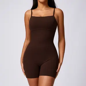 Wholesale 2024 Solid Colors Adjustable Straps Sleeveless Yoga Playsuits Backless Scrunch Butt Sexy Gym Bodysuit