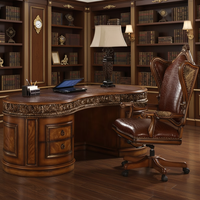 Table de bureau en bois sculptée classique américaine de luxe mobilier de bureau bureau d'ordinateur de direction incurvé en bois de chêne antique