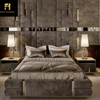 Lit king-size en cuir de luxe italien haut de gamme, lit double moderne minimaliste nordique en bois de haute qualité