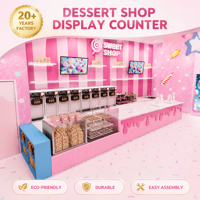 Étagère de présentation personnalisée en bois, métal et acrylique pour confiserie avec éclairage LED pour la décoration intérieure des magasins de bonbons, équipement de vente au détail