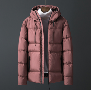 DFWJ02 Chaqueta de Invierno Acolchada para Hombre, Unisex, Azul Gris Borgoña, con Cierre y Capucha - Product Image 4