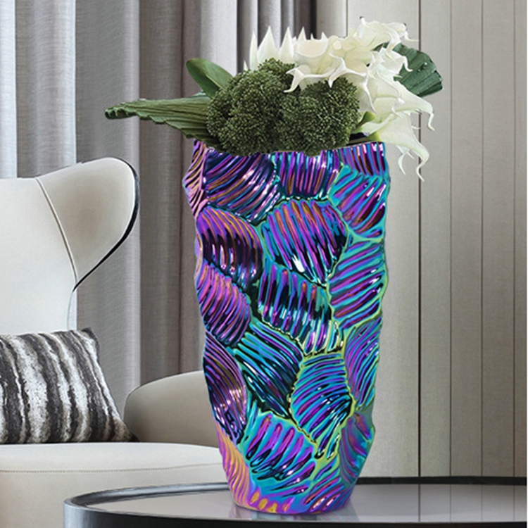 Creative light luxury living room room flower arrangement decoration fish scale dazzle color ceramic vase