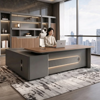 Ensemble de chaise de bureau de direction en forme de L, design moderne minimaliste, pour manager ou superviseur, haut de gamme, nouveau design, éclairage LED, mobilier en bois