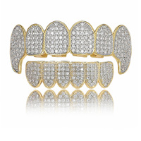BES Grillz en laiton avec zircone cubique 5A, style dent de crocodile, pour 6 dents supérieures et 6 dents inférieures, Bijoux de fête Hip Hop, Halloween, Cosplay, Vampire