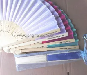 de boda Filipinas personalizado plegable de seda fans plegable ventilador de la mano con el nombre de impresión