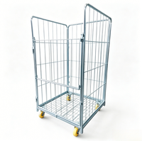 Chariot de transport pliable à quatre roues en acier galvanisé à chaud avec paniers grillagés pour stockage industriel et logistique (OEM)