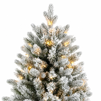 Sapin de Noël artificiel floqué pré-éclairé de 7 pieds, sapin de Noël givré avec lumières LED chaudes et support métallique robuste