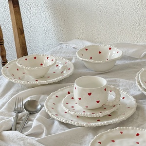 Korean Ins Style Pearl Love Irregular Hand-Pressed <b>Ceramic</b> <b>Plate</b> Cup and Saucer Dessert Dish Snack <b>Plate</b> Bowl Microwave Safe - Product Image 2
