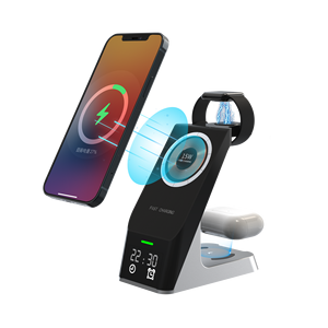 Venta al por mayor estación de carga rápida banco de energía teléfono móvil despertador soporte magnético base 6 en 1 cargador inalámbrico para Apple <span class=keywords><strong>Iphone</strong></span> - Product Image 1