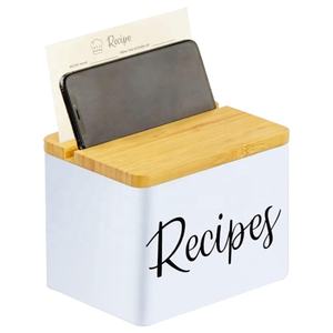 Scatola per Ricette con Schede e Divisori & Coperchio in Bambù per Porta Telefono & Scatola in Metallo per Ricette - Product Image 2