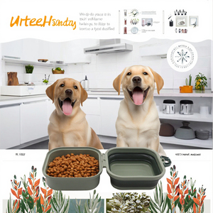 Portable 2-in-1 Double Silicone <b>Collapsible</b> Folding Dog Food and Water Bowl Automatic Feature for Pet Travel <b>Storage</b> - Product Image 3