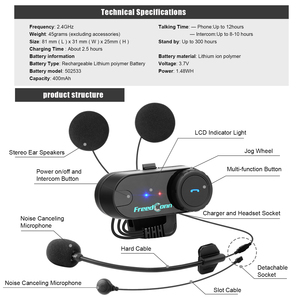 Freedconn Tcom VB 2-3 tay đua 1000M chạy Bộ quay số Loa mic Bluetooth Tai nghe Interphone nhóm liên lạc cho xe máy Mũ bảo hiểm - Product Image 2