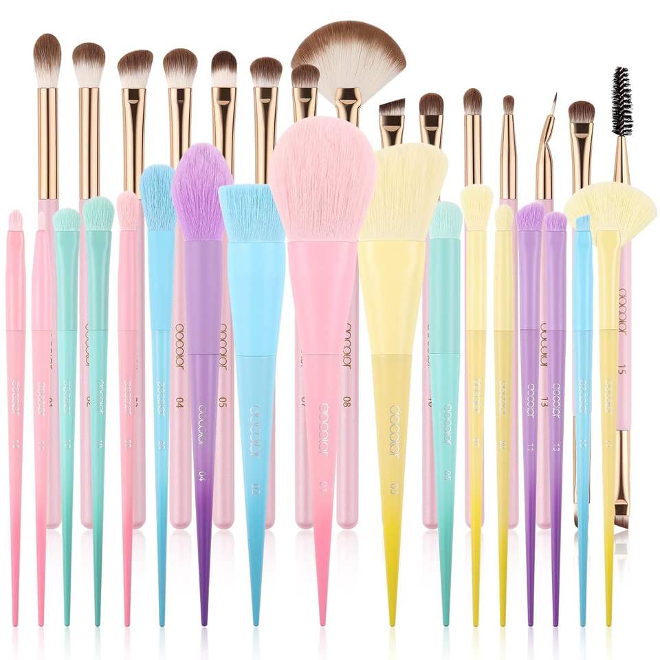 Docolor ชุดแป้งรองพื้นคาบูกิระดับพรีเมี่ยมแปรงแต่งหน้า15ชิ้น + แปรงแต่งหน้าหลากสี17ชิ้น10ชิ้น