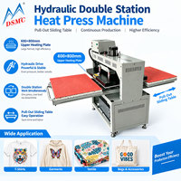 Nouvelle presse à transfert thermique hydraulique à double station 60x80cm semi-automatique pour l'impression de logos sur t-shirts, vêtements et étiquettes OEM DSMC