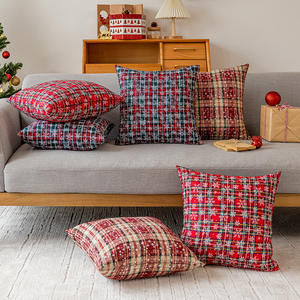 <b>Christmas</b> Plaid Pillowcase Square Embroidered Snowflake Pattern Polyester Cushion Cover Home Decor - Product Image 3