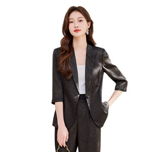 Women's Three Quarter Sleeve Blazer Suit Jacket Polyester Anti-Wrinkle Spring Professional Elegant High Class - Product Image 5