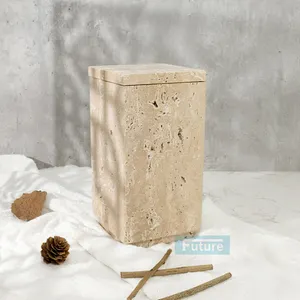 Venda quente porta-incenso em mármore quadrado queimador de incenso de pedra travertino natural bege