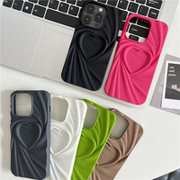Coque de téléphone Ins Style Stéréo 3D Cœur Plissé, Sensation Mat, Couleur Unie, Housse Souple en TPU pour iPhone 12 13 14 15 16 17 Pro Max
