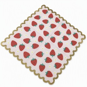 Serviettes en papier jetables imprimées fraises, en pâte de bois vierge, 2 plis, 4 volets, bord doré, pour fêtes et décorations d'anniversaire - Product Image 2