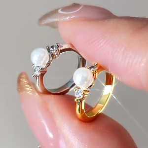 Bijoux de mode classiques, bague en zircon plaquée or 18 carats, imitation perle, anneaux délicats pour femmes - Product Image 4