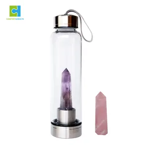 C&H High Quality Luxury Healing Energy Crystal Glass Water Bottle Office School