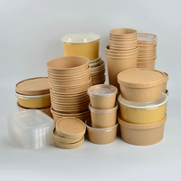 Bol à Salade et Soupe Rond en Papier Kraft SenAng Factory avec Couvercle 500ml 750ml 1000ml 1100ml 1300ml, Conteneur Alimentaire à Emporter en Papier Kraft
