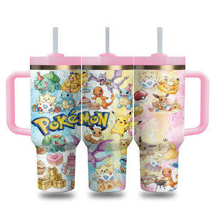 <b>Large</b> Capacity Cute Cartoon Pokemoned Pattern Insulated Tumbler 304 Stainless Steel Outdoor Travel <b>Mug</b> with Handle and Straw - Product Image 5