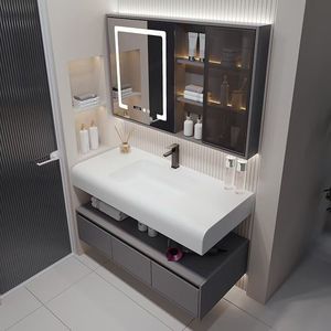 Keli Nai integrated basin rubber wood baking paint intelligent <b>mirror</b> cabinet easy to clean bathroom cabinet - Product Image 4