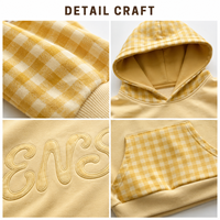 Sweat à capuche personnalisé OEM ODM à carreaux gingham avec empiècements contrastants et appliqués, effet délavé, usine BSCI, lots flexibles, streetwear éco-responsable