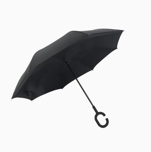 Modern Double Layer Inverted Reverse Folding <b>Windproof</b> Double Canopy Pongee <b>Umbrellas</b> Rubber J Shape Handle Manual Open 190T - Product Image 5