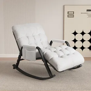 Cadeira de balanço de madeira esculpida à mão para lazer, sofá moderno, cadeira de balanço reclinável em tecido morden estofado macio