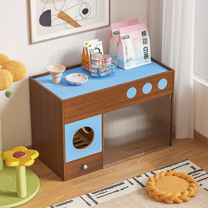 Cat Litter <b>Box</b> With <b>Storage</b> Cabinet Transparent Acrylic Flip Door Cat House For Living Room Balcony Breathable <b>Waterproof</b> Odor - Product Image 3