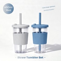 Nouveau Set de Gobelets Double Paroi 16oz avec Paille Intégrée et Grand Trou pour Perles BOBA, Idéal pour le Thé au Lait en Extérieur