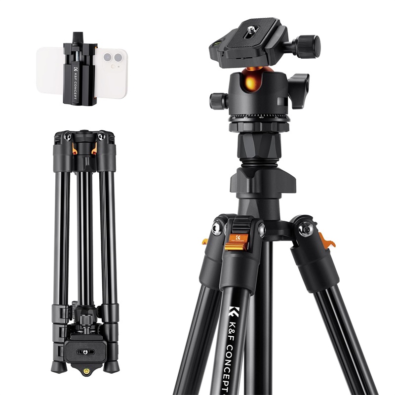 K & F Concept Tripod kamera ringan, Tripod kamera 64 inci/163cm Travel luar ruangan dengan 360 derajat kepala bola K234A0 + BH-28L