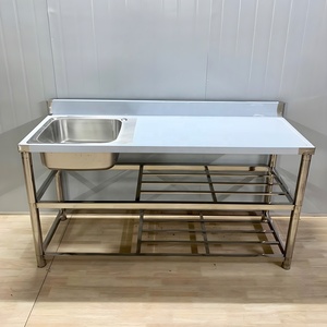 Lavello da <span class=keywords><strong>cucina</strong></span> in acciaio inossidabile rimovibile con alzatina e scolapiatti incorporati per uso interno esterno - Product Image 6