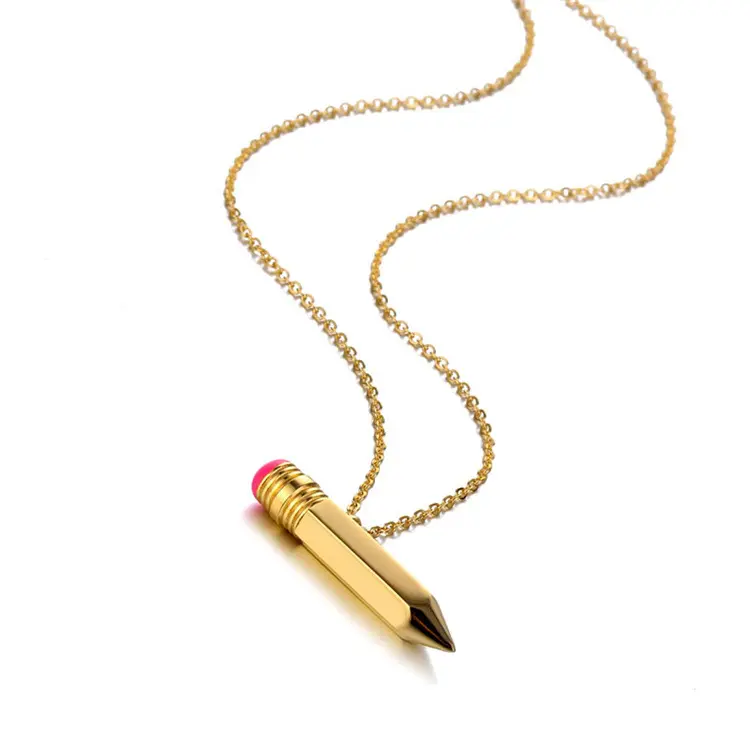 BJG0482N Mini collier pendentif crayon creux peut être ouvert avec un collier en acier inoxydable stylo neutre
