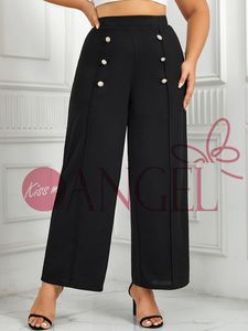 KISS ME ANGEL printemps et automne <span class=keywords><strong>grande</strong></span> <span class=keywords><strong>taille</strong></span> double boutonnage lâche jambe droite pantalon décontracté pantalon large femmes trajet - Product Image 2