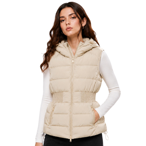 <strong>Women's</strong> Waterproof Casual Polyester Filled <strong>Hooded</strong> <strong>Padded</strong> Vest-Shirred Waist Sleeveless <strong>Gilet</strong> Tailored Slim Silhouette Windproof - Product Image 1