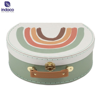 Valise en papier imprimée arc-en-ciel, boîte de rangement pour enfants avec poignée, décoration rétro, boîte cadeau portable