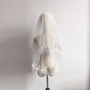शादी की पोशाक और पॉलिएस्टर 100% शादी की पोशाक के लिए थोक नरम टले एपलीक एज फीता ब्राइडल घूंघट - Product Image 3