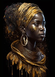 Modern <span class=keywords><strong>Deco</strong></span> Gold Jewelry Wall Art Pictures Black Female Portrait Canvas Poster for Home Decor for Living Room and Bedroom - Product Image 6