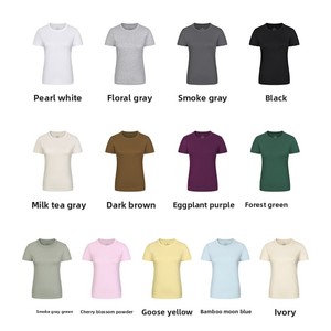 Camiseta de <span class=keywords><strong>Mujer</strong></span> de Algodón 160G, Corte Ajustado, Hombros Estándar, Color Sólido, Cintura Ajustada, Casual, Manga Corta - Product Image 2