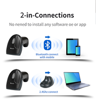 Lecteur de codes-barres sans fil portable 1D 2D avec support de base, lecture multi-codes