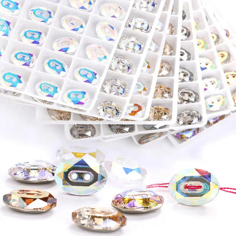 Xichuan गर्म बेचने उत्पादों DIY सामान अंडाकार परिधान कपड़े शर्ट अनुकूलित पर सिलाई के लिए क्रिस्टल स्फटिक बटन