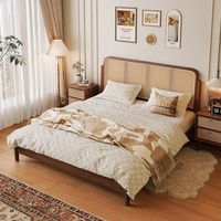Lit en rotin et bois massif de style chinois vintage, tailles 12m/15m/18m, design multifonctionnel
