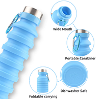 Nouvelle bouteille d'eau pliable en silicone de 500 ml, sans BPA, de qualité alimentaire, portable, pour le camping et la randonnée